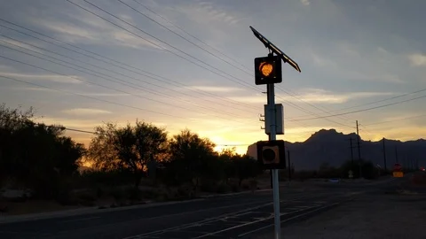 Roadside Caution Lights on Highway at Dusk Stock Footage 91775902