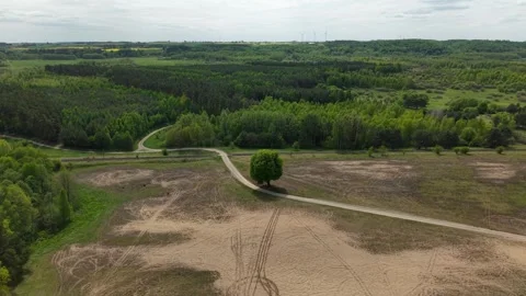 Roadside Chapel Under Lone Tree – Parallax Right Aerial Establishing Shot Stock Footage 335093829
