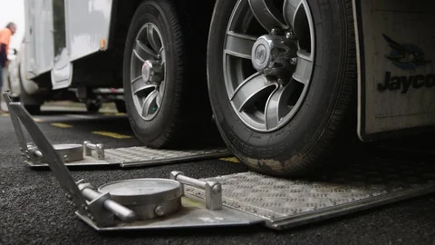Roadside compliance testing of caravan weights and road-worthiness Stock Footage 93264337