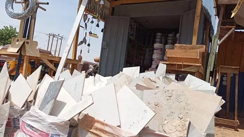 Roadside Construction Kiosk Selling Broken Tiles Kano Nigeria 動画素材 331316967