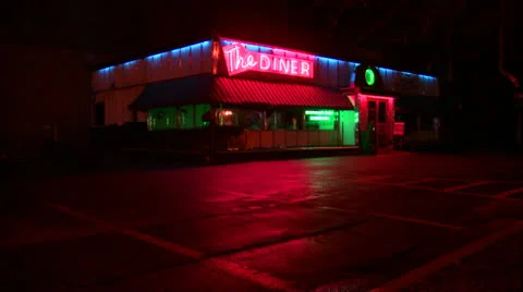 A roadside diner at night. 库存影片 26969322