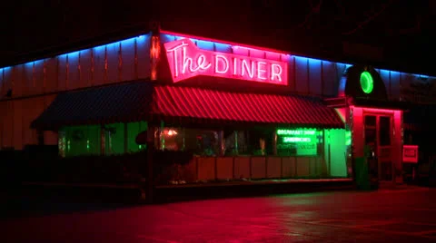 A roadside diner at night. Vidéo 26970048