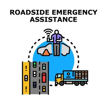 Roadside emergency assistance identifying broken down vehicle Stock Illustration