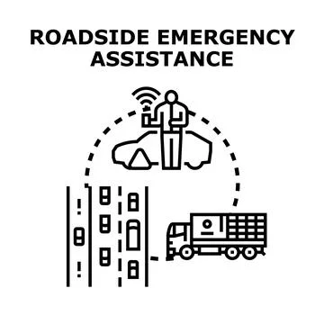 Roadside emergency assistance identifying broken down vehicle Stock Illustration