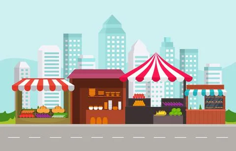 Roadside Fruit Vegetable Store Stall Stand Grocery in City Illustration Stock Illustration