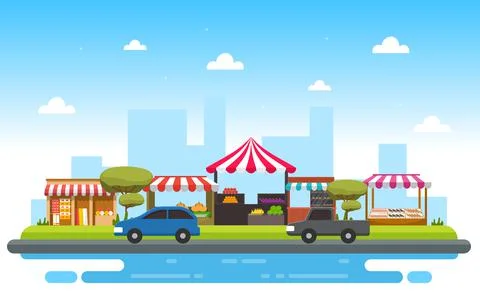 Roadside Fruit Vegetable Store Stall Stand Grocery in City Illustration Stock Illustration