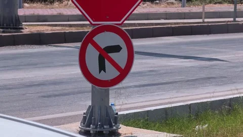 Roadside intersection with sign no right turn and cars. Stock Footage 338041147
