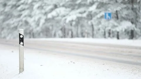 Roadside Pole in Snowfall Stock Footage 10568457