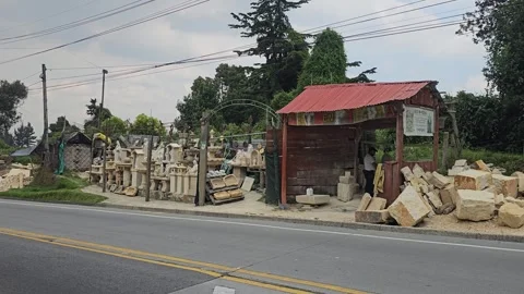 Roadside Stone Carving Workshop With Red Roofed Shed, Plaza de Bolívar, Colombia Video stock 331522115
