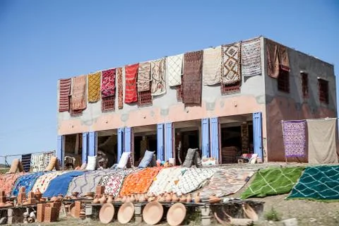 Roadside store of Arabic carpets Stock Photos
