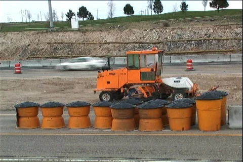 Roadside Street Sweeper (Construction) Stock Footage 704481