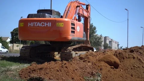 Roadside trenching with an excavator Stock Footage 82114685