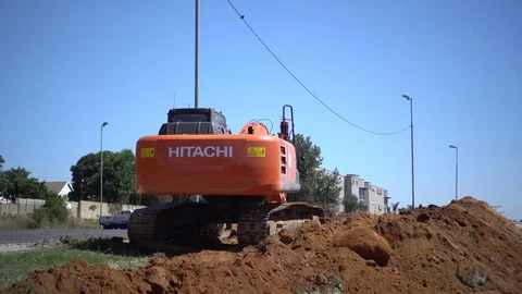 Roadside trenching with an excavator2 Stock Footage 82120480