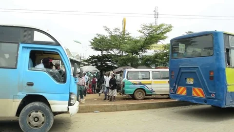 Roadside view of large bus stop on Mombasa Road, Kenya Stock Footage 84075804