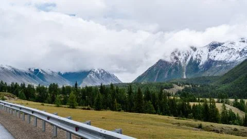 The roadside with a view of the mountains Stock Photos