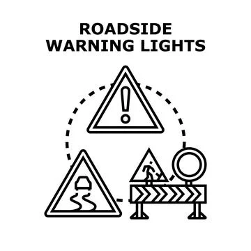 Roadside warning lights and traffic safety signs concept Stock Illustration