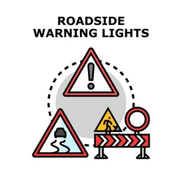Roadside warning lights and traffic safety signs concept Stock Illustration