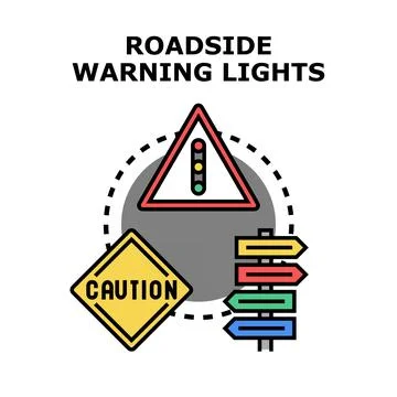 Roadside warning lights signage and direction concept Stock Illustration