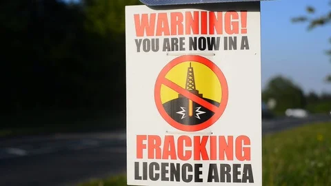 Roadside warning poster of fracking area sutton bank yorkshire uk Stock Footage 76152141