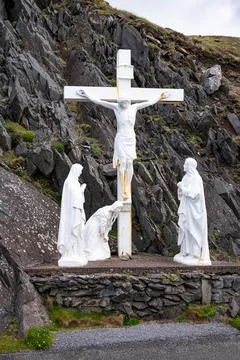 The roadside White Cross on the Slea Head Drive., County Kerry, Ireland Stock Photos