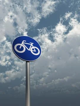 Roadsign bicycle under cloudy sky - 3d illustration Stock Illustration
