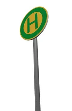 Roadsign bus stop on white background - 3d illustration Stock Illustration