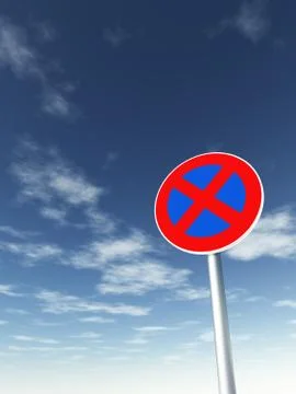 Roadsign no parking under cloudy blue sky - 3d illustration Stock Illustration