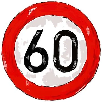 Roadsign speed limit sixty - 3d illustration Illustrazione stock