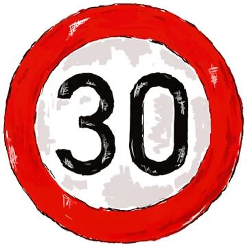 Roadsign speed limit thirty  - 3d illustration Stock Illustration