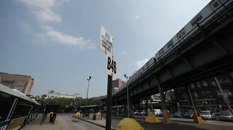 ROADSIGN WITH SUBWAY IN BACKGROUND Stock Footage 25651122