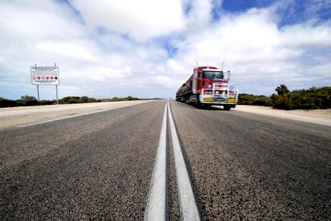 Roadtrain in Nullarbor desert Stock Photos