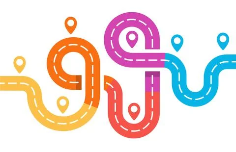 Roadway with pin, Road junction map, infographic element, bright colorful vector イラスト素材