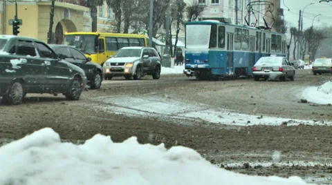 Roadway in Snow 2 Stock Footage 34522956