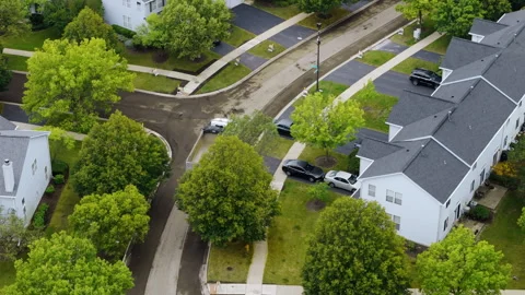 Roadwork development new asphalt road at Suburban. Aerial top down view Stock Footage 306330646