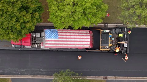 Roadwork development new asphalt road and real estate houses at Suburban. Aerial Stock-Footage 306430775