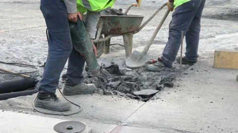 Roadwork excavation on asphalt Stock Footage 146045705