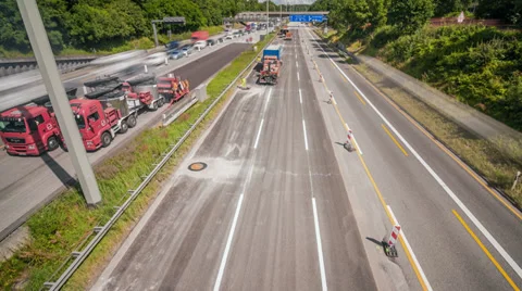 Roadwork on a highway time lapse 4k Stock Footage
