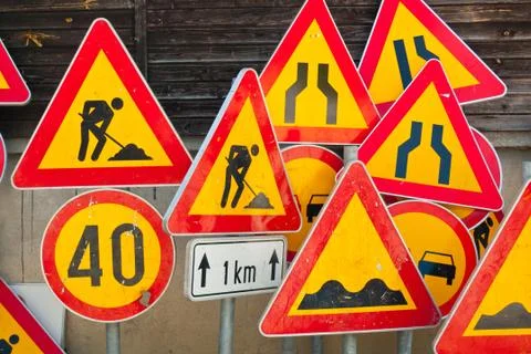Roadwork signs Stock Photos