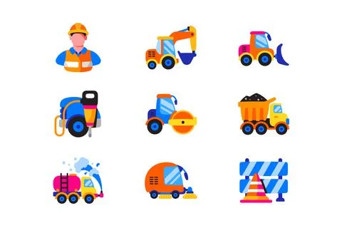 Roadwork technique icons set Stock Illustration