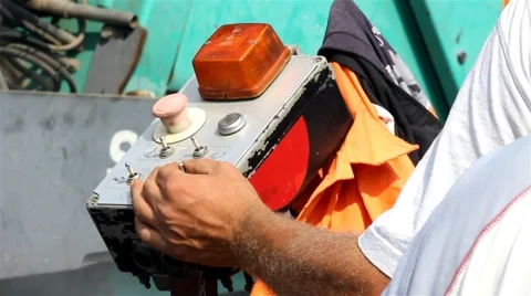 Roadwork. Worker control machine for paving. Asphalting. Hand close up. Stock Footage 41734025
