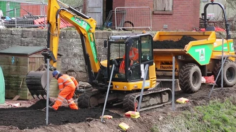 Roadworks Construction Workers Stock Footage 49252478