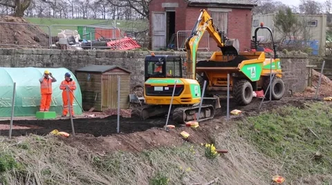 Roadworks Construction Workers Stock Footage 49253177