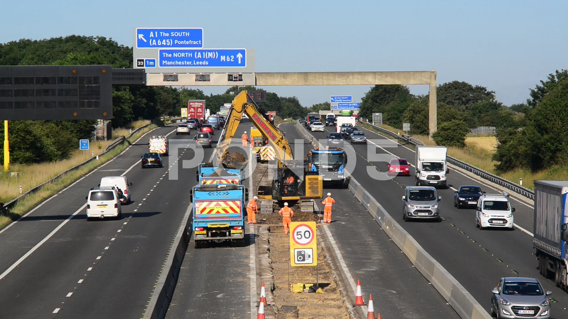 roadworks on the m62 motorway leeds unit stock video pond5