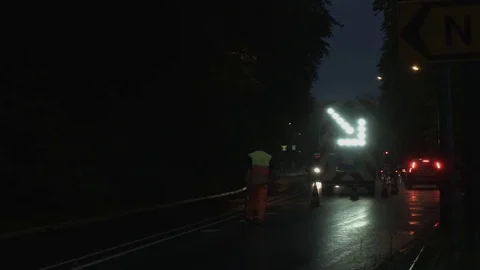 Roadworks at night Stock Footage 77719300