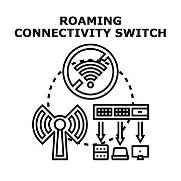 Roaming connectivity switching from wireless to wired network Ilustración de archivo