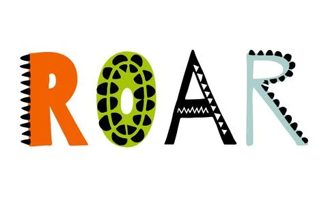 Roar dino text for posters, prints, banners. Vector illustration. Stock Illustration