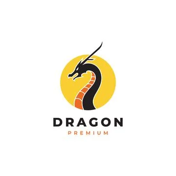 Roar dragon with sunset logo design Stock Illustration