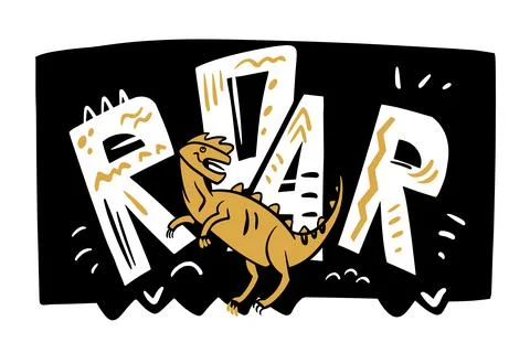 ROAR lettering. Vector dinosaur, letters and elements in flat cartoon style イラスト素材