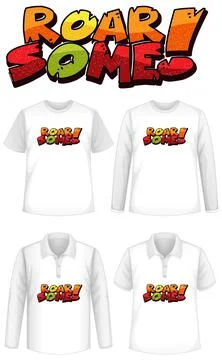 Roar Some font logo with different types of shirts Stock Illustration