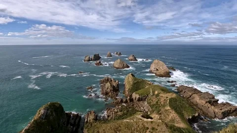 Roaring Bay at Nugget Point  Dramatic Cliffs and Coastal Scenery on the Sou.. Stock Footage 284778412